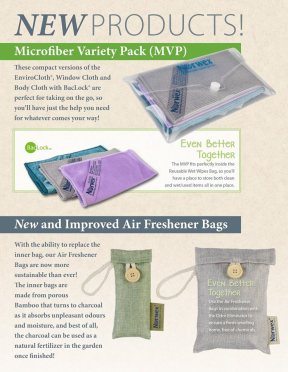 Take your cloths with you wherever you go with the MVP pack. It contains a travel-sized version of our EnviroCloth, Window Cloth and Body Cloth. The Air Freshener Bags just got even better with new refillable pouches that reduce waste!